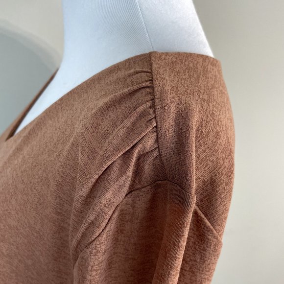 J. Jill Top Womens XL Tan Brown Mesh V-Neck Layered Sheer 3/4 Sleeve Blouse‎ - Picture 3 of 12